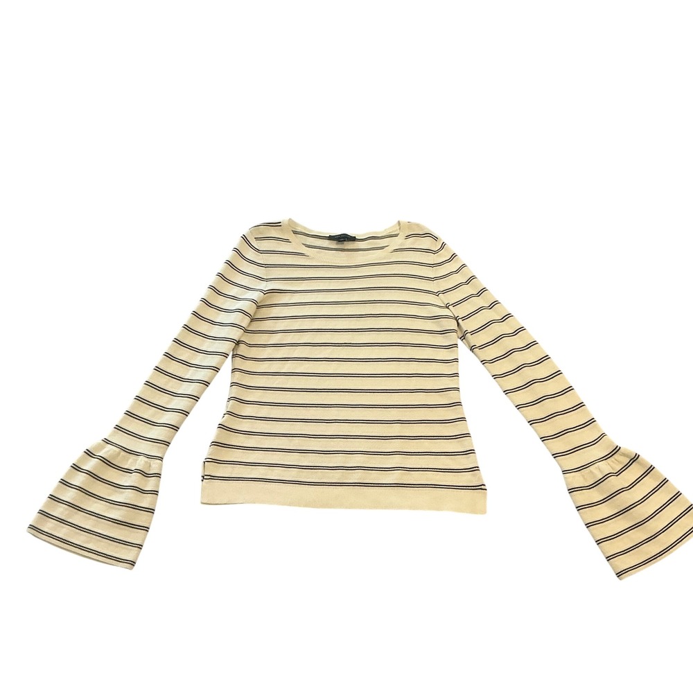 Viscose Long Bell Sleeve Stripe Pullover Lightweight Sweater Women Medium Cream